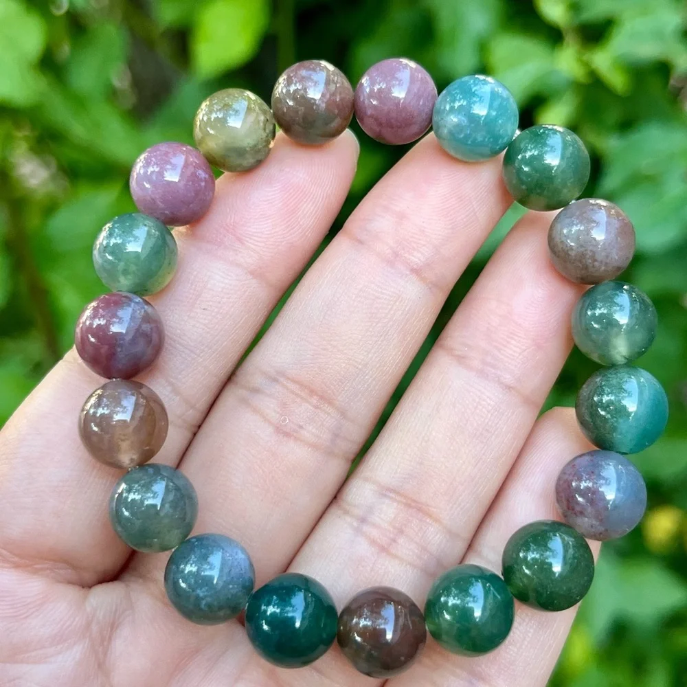 10mm stretchable rainbow‎ color moss agate bracelet